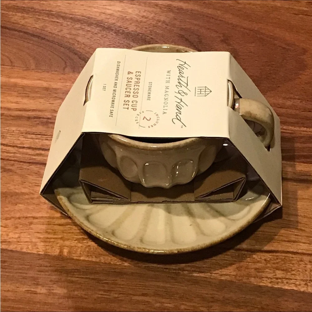 4.5oz Fluted Stoneware Espresso Cup & Saucer Tan - Hearth & Hand™ with Magnolia - Picture 6 of 8